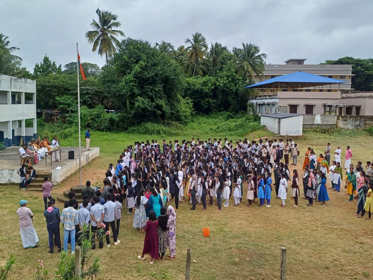 Students saluting the flag during anthem